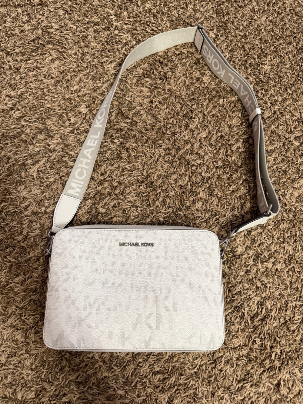 Michael Kors White Logo Strap Messenger Bag